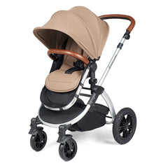 Ickle Bubba Stomp LUXE Travel System with Stratus Car Seat & ISOFIX Base (Silver/Desert/Tan) - showing the pushchair in forward-facing mode