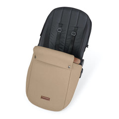 Ickle Bubba Stomp LUXE Travel System - Silver/Desert/Tan - showing the included matching footmuff