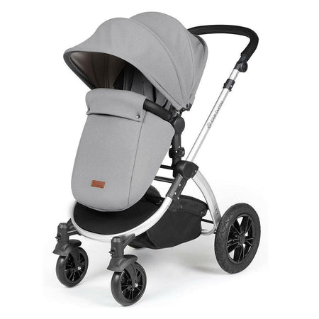 Ickle Bubba Stomp LUXE Travel System - Silver/Pearl Grey/Black - showing the pushchair in forward-facing mode with the included footmuff