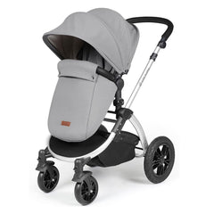 Ickle Bubba Stomp LUXE Travel System with Stratus Car Seat & ISOFIX Base (Silver/Pearl Grey/Black) - showing the pushchair in forward-facing mode with the included footmuff