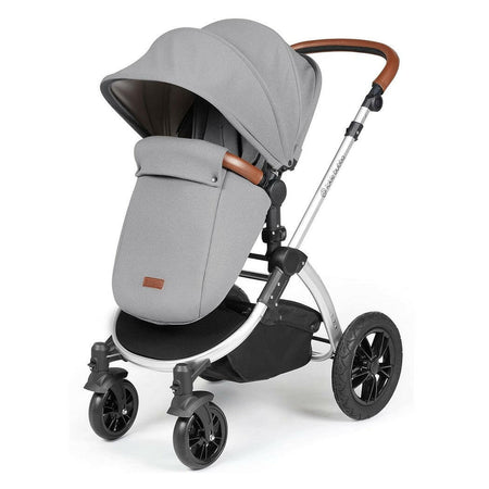 Ickle Bubba Stomp LUXE Travel System - Silver/Pearl Grey/Tan - pushchair in forward-facing mode with footmuff