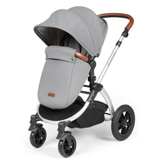 Ickle Bubba Stomp LUXE Travel System - Silver/Pearl Grey/Tan - showing the pushchair in forward-facing mode with the included footmuff