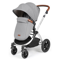 Ickle Bubba Stomp LUXE Travel System with Stratus Car Seat & ISOFIX Base (Silver/Pearl Grey/Tan) - showing the pushchair in forward-facing mode with the included footmuff