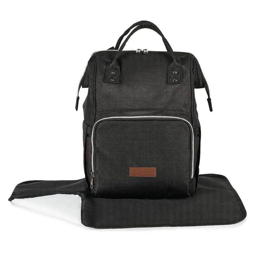 Ickle Bubba Stomp LUXE Travel System - Black/Desert/Black - showing the included rucksack changing bag with changing mat