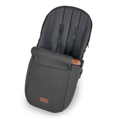 Ickle Bubba Stomp LUXE Travel System with Stratus Car Seat & ISOFIX Base (Black/Charcoal/Tan) - showing the included matching footmuff