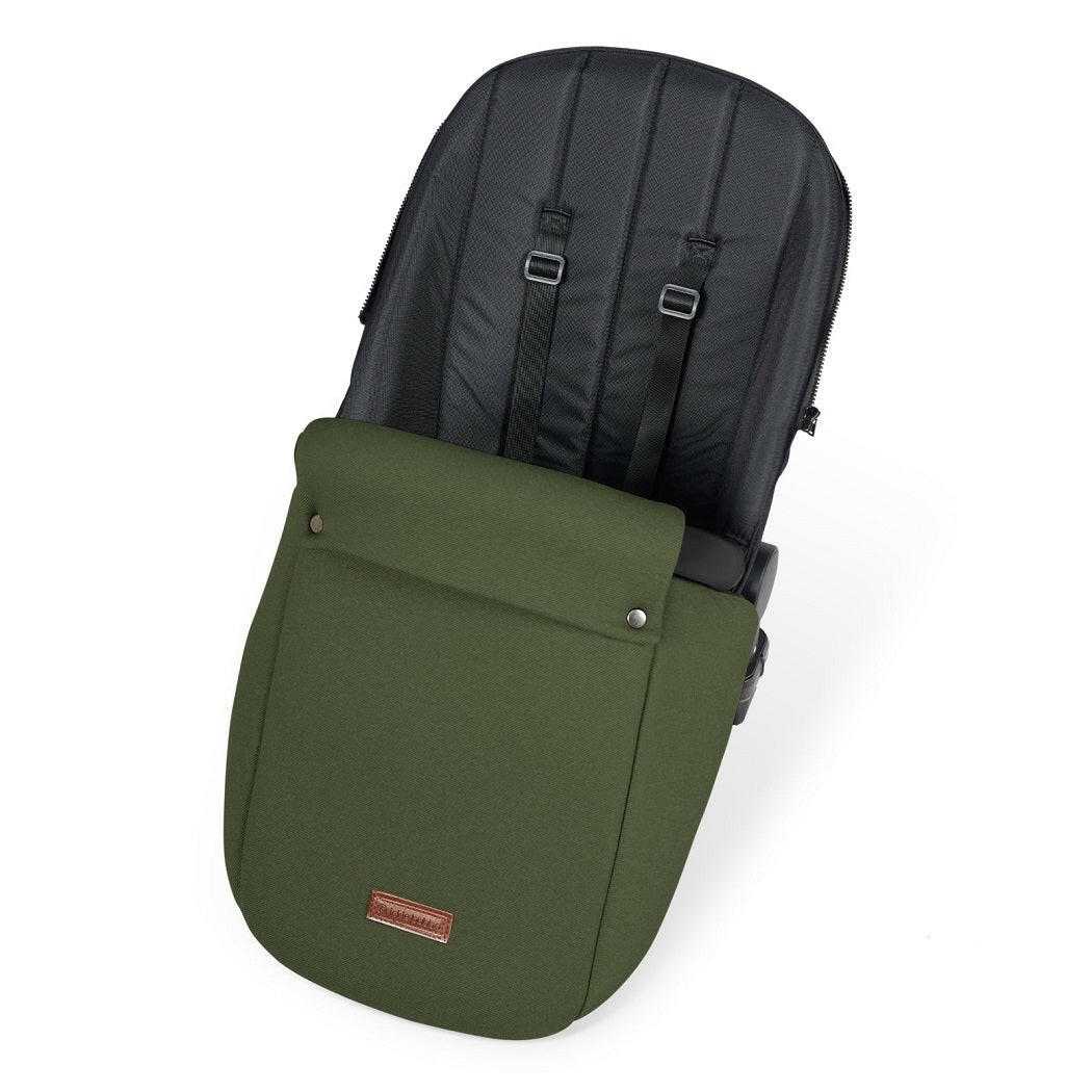 Ickle Bubba Stomp LUXE Travel System - Black/Woodland/Black - showing the included matching footmuff