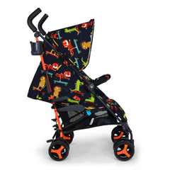 Cosatto Supa 3 Stroller (Sk8r Kidz) - side view, showing the stroller with the seat fully reclined