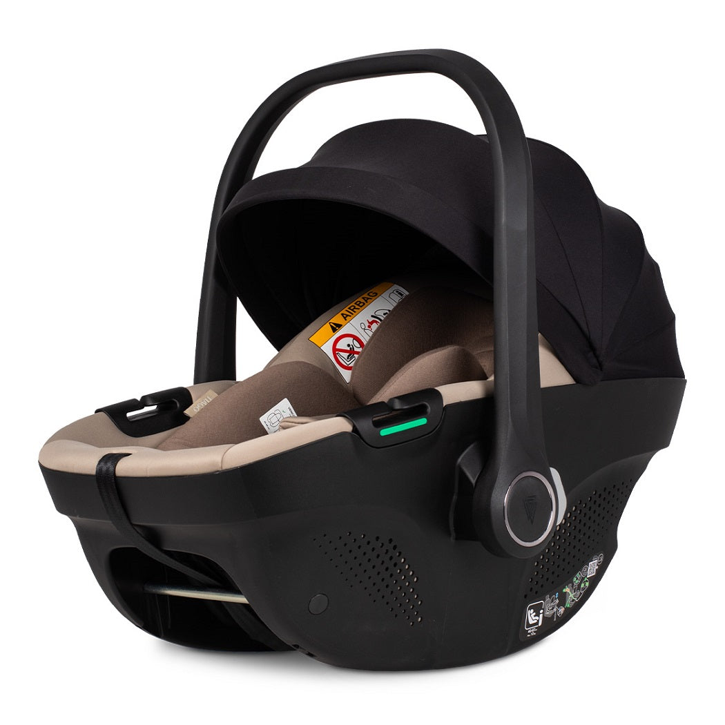 Venicci Tiago 2 360 i-Size Car Seat - Beige - with canopy and handle raised