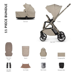 Venicci Tila Essential 11-Piece Pram & Pushchair Set - Latte - included items