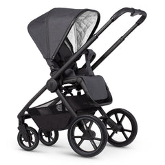 Venicci Tinum EDGE 3-in-1 Travel System with ISOFIX Base (Charcoal) - showing the seat unit and chassis together as the pushchair in parent-facing mode