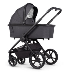 Venicci Tinum EDGE 3-in-1 Travel System with ISOFIX Base (Charcoal) - showing the carrycot and chassis together as the pram