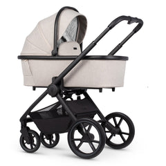 Venicci Tinum EDGE 3-in-1 Travel System with ISOFIX Base (Dust) - showing the carrycot and chassis together as the pram