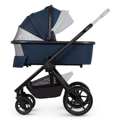 Venicci Tinum EDGE 3-in-1 Travel System with ISOFIX Base (Ocean) - showing some of the pram`s features including the ventilation panels and adjustable handlebar
