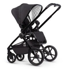 Venicci Tinum EDGE 3-in-1 Travel System with ISOFIX Base (Raven) - showing the seat unit and chassis together as the pushchair in parent-facing mode