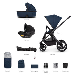 Venicci Tinum EDGE 3-in-1 Travel System with ISOFIX Base (Ocean) - showing the items included in this package