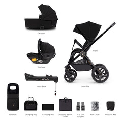 Venicci Upline Travel System 3-in-1 (All Black) - showing the items included with this package