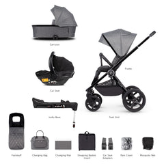 Venicci Upline Travel System 3-in-1 (Slate Grey) - showing the items included with this package
