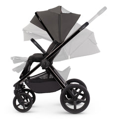 Venicci Upline Travel System (Special Edition - Lava) - showing the pushchair`s adjustable hood, seat unit and leg rest