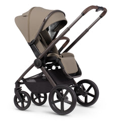 Venicci Upline Travel System (Special Edition - Powder) - showing the seat unit and chassis together as the pushchair in parent-facing mode