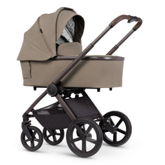 Venicci Upline Travel System (Special Edition - Powder) - showing the carrycot and chassis together as the pram