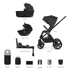Venicci Upline 2 - All Black - 3in1 Travel System with 360 ISOFIX Base - included items