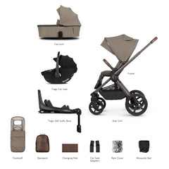 Venicci Upline 2 - SE Powder - 3in1 Travel System with 360 ISOFIX Base - showing the included items