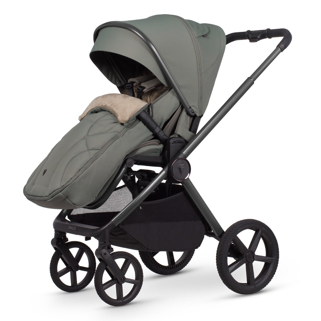 Venicci Upline 3 Pushchair - Aloe - forward-facing with footmuff