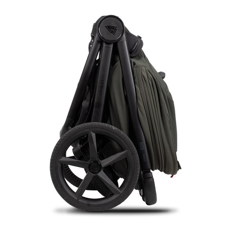 Hunter x Venicci Upline 3 Pram - Dark Olive - side view, folded