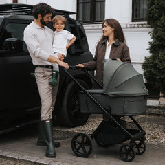 Hunter x Venicci Upline 3 Pram - Dark Olive - lifestyle image
