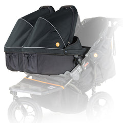 Out n About Nipper Double v5 Carrycot (Forest Black) - showing two double v5 carrycots attached to a Nipper Double v5 pushchair (pushchair not included)