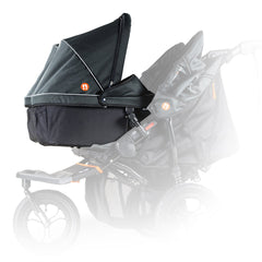 Out n About Nipper Double v5 Carrycot (Forest Black) - side view, showing two double v5 carrycots attached to a v5 double pushchair (requires adaptors, available separately) 