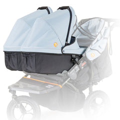 Out n About Nipper Double v5 Carrycot (Rocksalt Grey) - showing two double v5 carrycots attached to a Nipper Double v5 pushchair (pushchair not included)