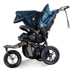 Out n About Nipper DOUBLE v5 Baby Pushchair (Highland Blue) - side view, shown here with one hood extended and one hood lowered