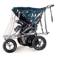 Out n About Nipper DOUBLE v5 Baby Pushchair (Highland Blue) - side view, shown here wearing the included raincover