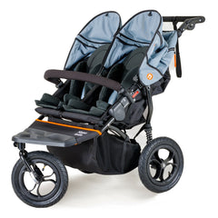 Out n About Nipper DOUBLE v5 Baby Pushchair (Rocksalt Grey) - shown here with both hoods lowered