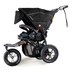 Out n About Nipper DOUBLE v5 Baby Pushchair (Summit Black) - side view, shown here with one hood extended and sun visor lowered
