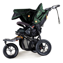 Out n About Nipper DOUBLE v5 Baby Pushchair (Sycamore Green) - side view, shown here with one hood extended and one hood lowered