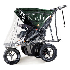 Out n About Nipper DOUBLE v5 Baby Pushchair (Sycamore Green) - side view, shown here wearing the included raincover
