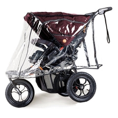 Out n About Nipper DOUBLE v5 Baby Pushchair (Brambleberry Red) - side view, shown here wearing the included raincover