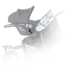Out n About Nipper Universal Travel System Adaptors (Multi-Fit) - showing a Maxi-Cosi car seat fitted to an Out n About Nipper Single