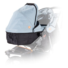 Out n About Nipper Single v5 Carrycot (Rocksalt Grey) - showing the carrycot attached to a v5 Nipper single pushchair (pushchair not included, available separately)
