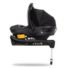 Venicci Upline Travel System (Special Edition - Lava) - showing the Engo Car Seat fitted onto the included Engo ISOFIX Base