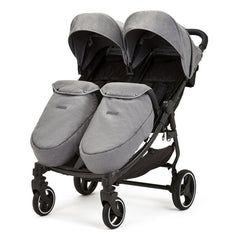 Ickle Bubba VENUS MAX Double Stroller (Black/Space Grey/Black) - showing the stroller with its footwarmers