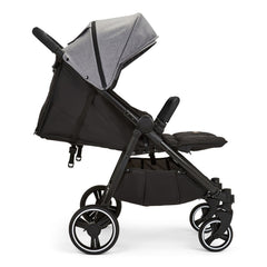 Ickle Bubba VENUS MAX Double Stroller (Black/Space Grey/Black) - side view, shown here with the seats fully reclined and leg rests raised