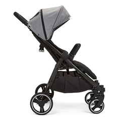 Ickle Bubba VENUS MAX Double Stroller (Black/Space Grey/Black) - side view, shown here with the seats upright and leg rests lowered