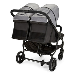 Ickle Bubba VENUS MAX Double Stroller (Black/Space Grey/Black) - rear view, shown here with one seat reclined and one seat upright