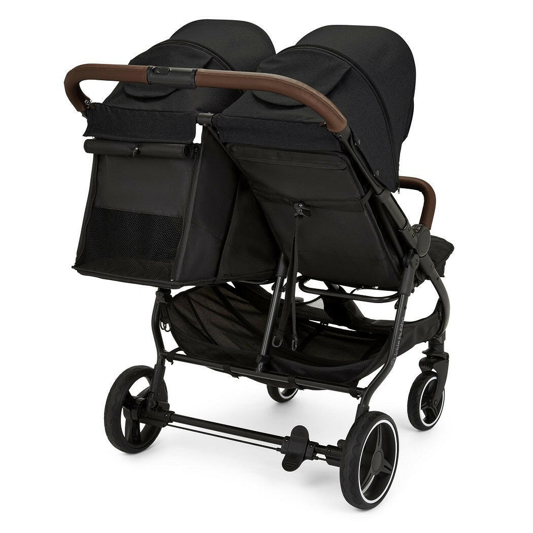 Ickle Bubba VENUS MAX Double Stroller (Black/Black/Tan) - rear view, shown here with one seat reclined and one seat upright