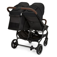 Ickle Bubba VENUS MAX Double Stroller (Black/Black/Tan) - rear view, shown here with one seat reclined and one seat upright