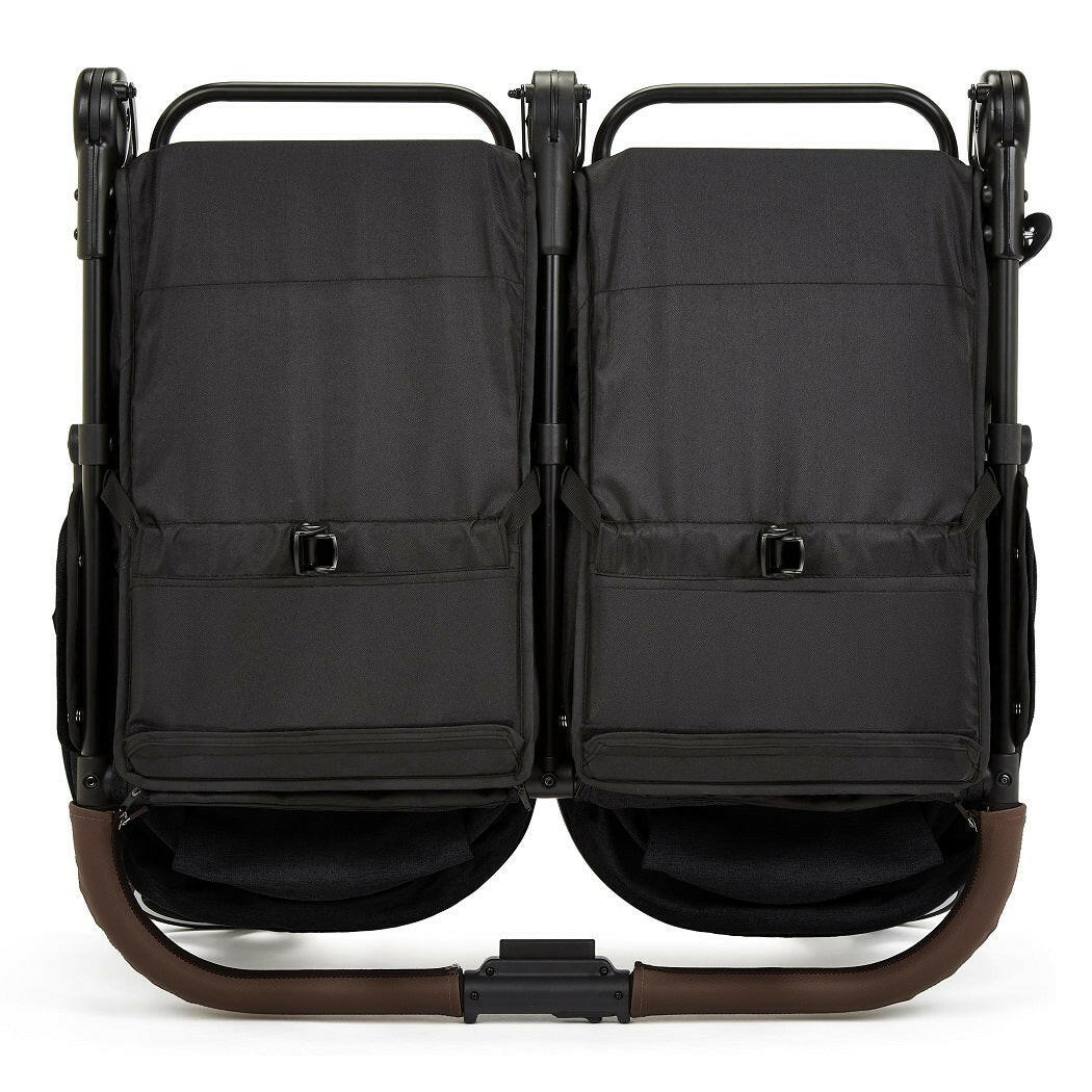 Ickle Bubba VENUS MAX Double Stroller (Black/Black/Tan) - showing the stroller folded