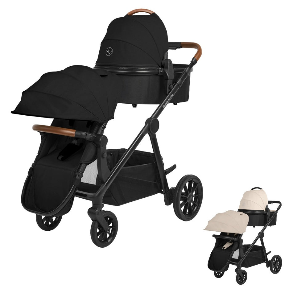Ickle Bubba VIRGO Double Pram Pushchair Bundle Growing Family - 11 Piece - Black or Stone